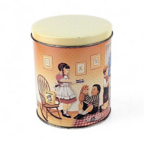 Vintage Tin Hershey’s Cocoa Metal Storage Container Children Winter Holiday - Picture 1 of 15